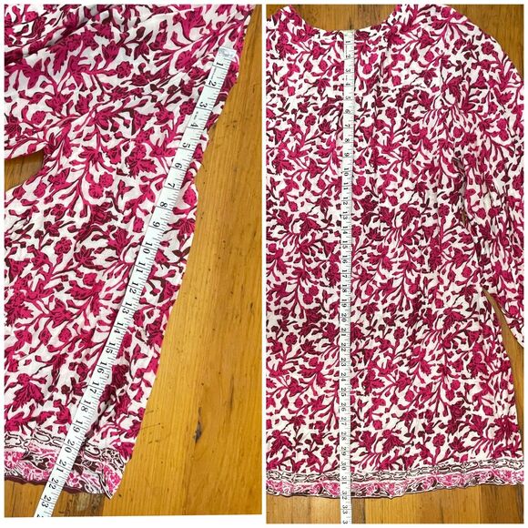 Soft Surroundings Womens Small Boho Tunic 100% Rayon Pink White V-Neck Tassels - Picture 10 of 12